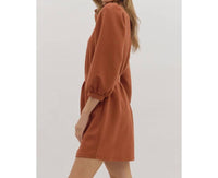 Style Usa - Solid Puff Sleeve Mini Dress