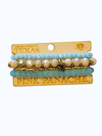 Pink Panache Women's Stretch Stack Bracelet Set in light blue taupe gold beaded - women's jewelry