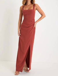 Lulus Glamorous Disposition Ruched Maxi Dress in rust - women's dress
