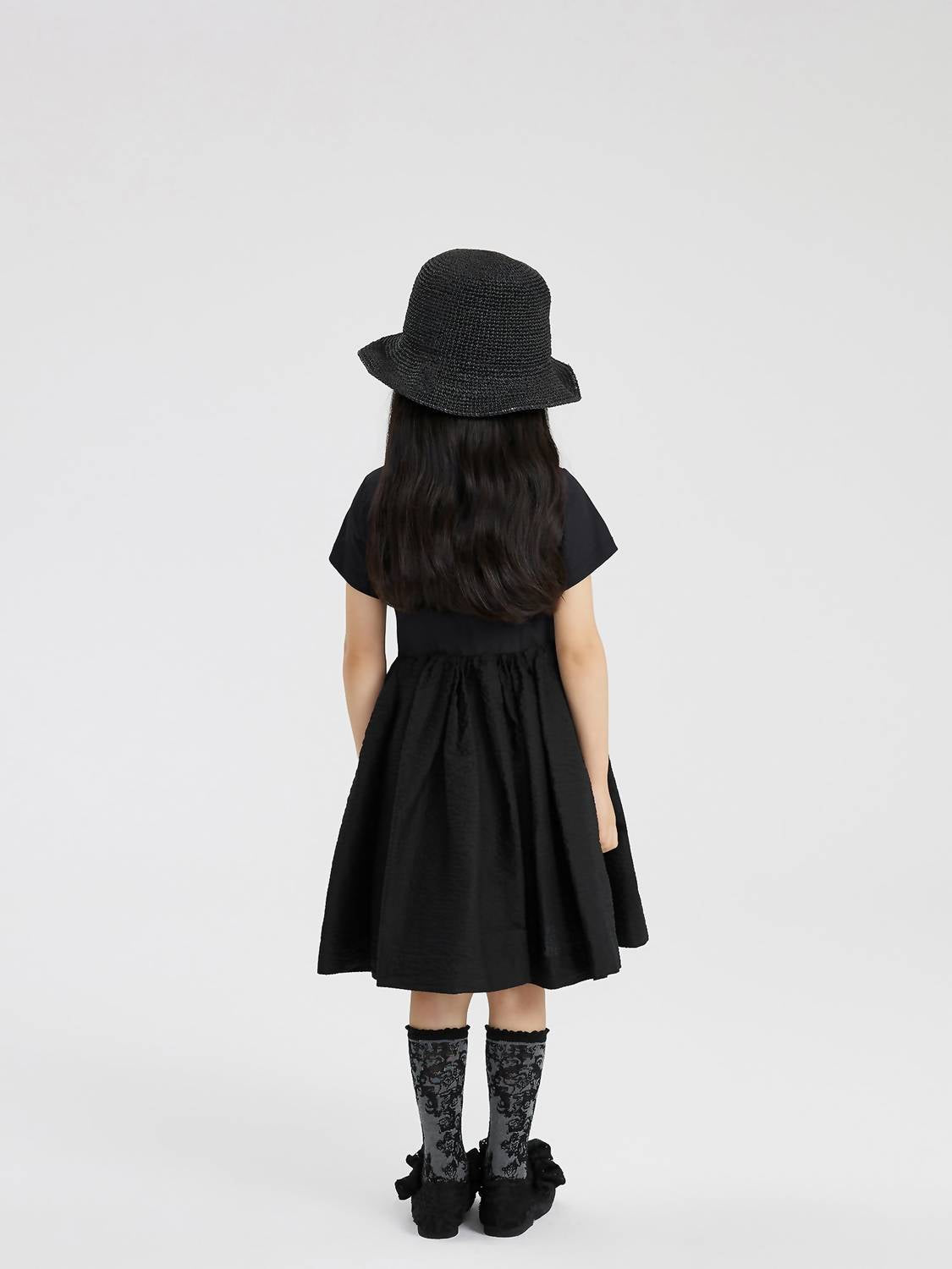 Kids Waisted Blouson Loose Pleat Dress