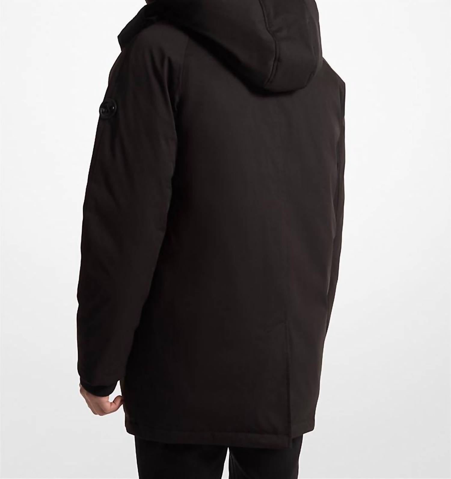 MICHAEL KORS Melrose 2-in-1 Woven Parka Full Zip Jacket in 1 woven parka full zip jacket in black - men's jacket - detail view