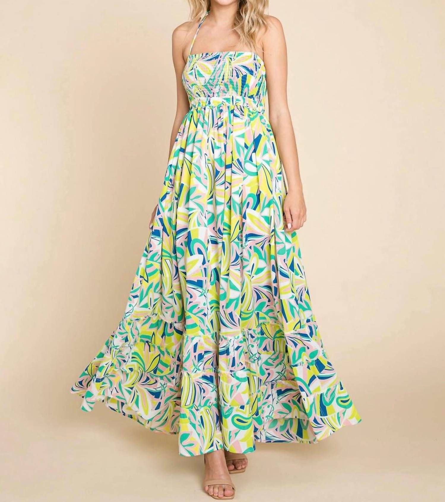 Rolypoly - Floral Halter Cami Sun Maxi Dress