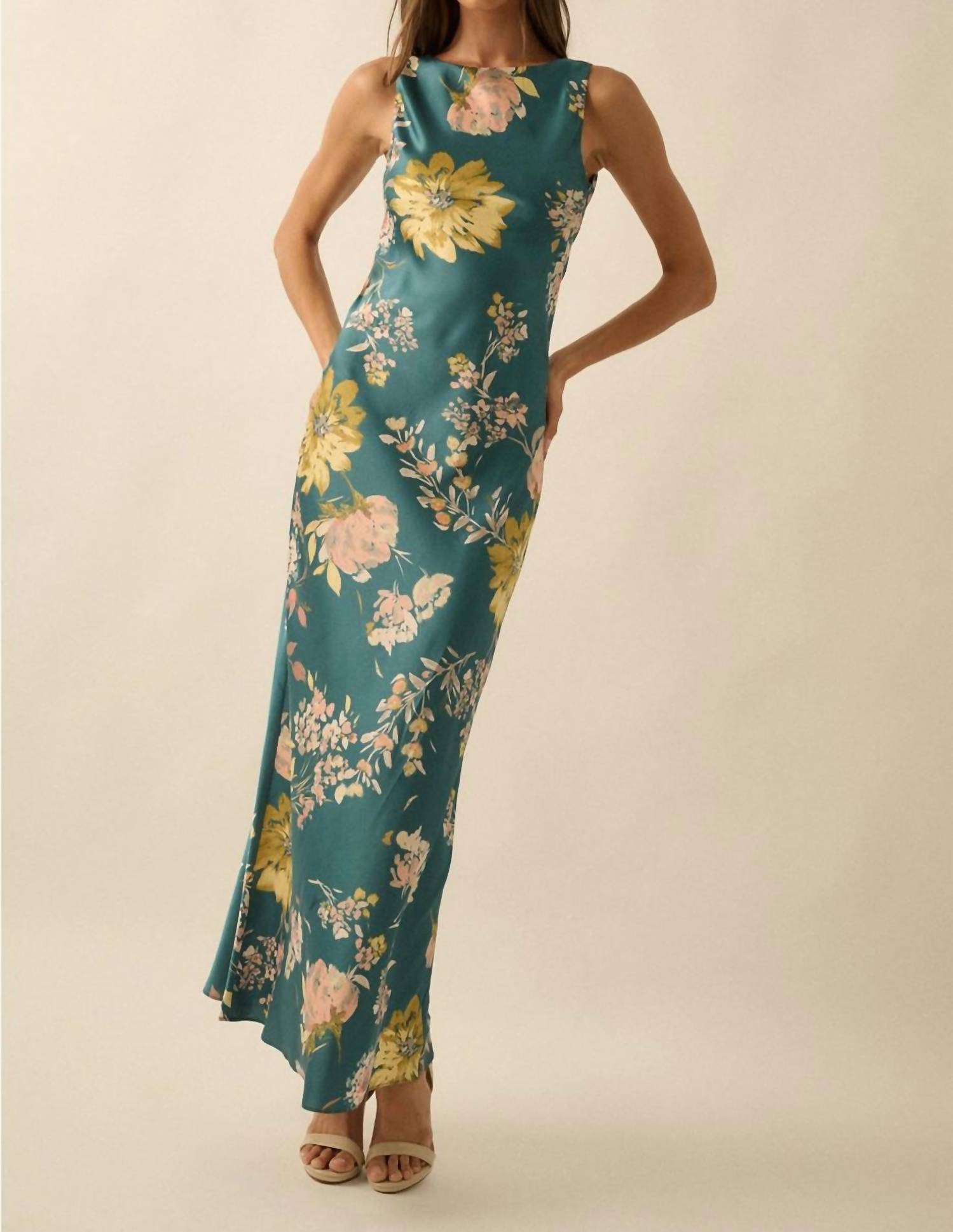 Promesa - Claudia Floral Satin Cowl Back Maxi Dress