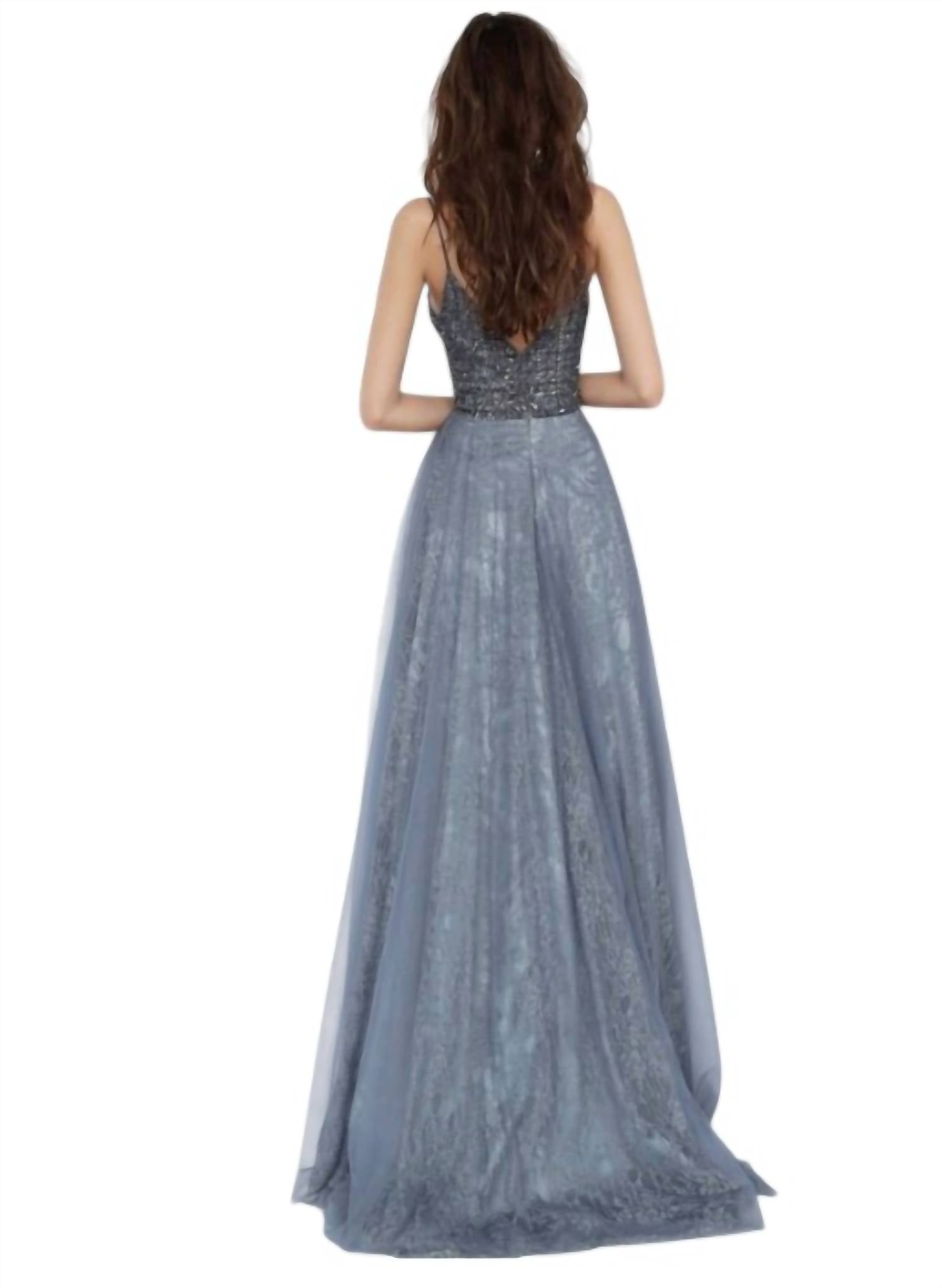 JOVANI Lace Skirt Dress in grey - women's dress - detail view