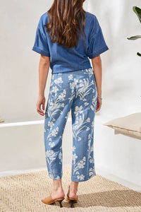 Tribal - Drape Denim Printed Wide Leg Crop Pants