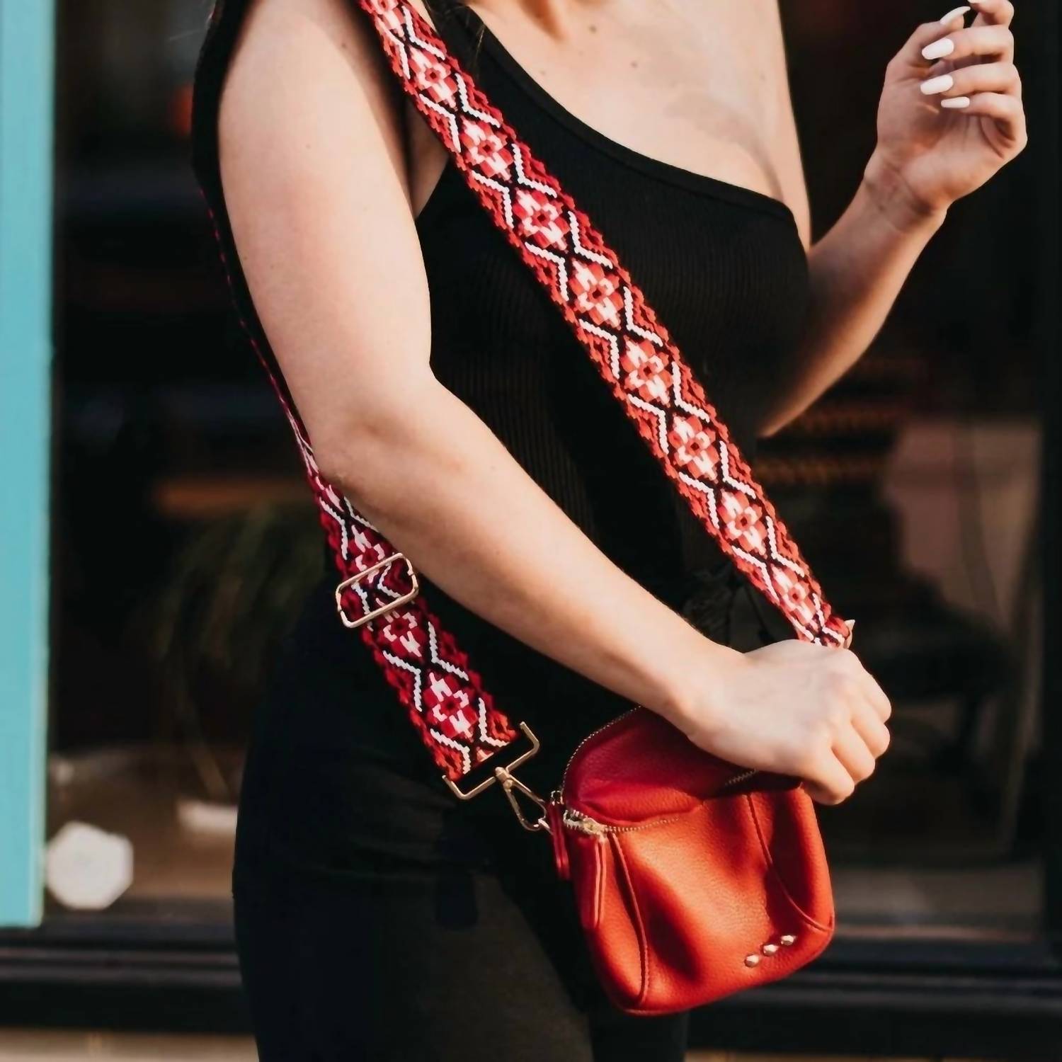 Pretty Simple Women's Ellie Boho Tapestry Strap Crossbody Bag in red - women's bag - alternate view