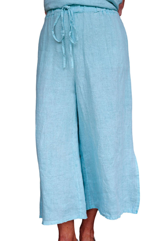 Tempo Paris - Side Slit Crop Wide Leg Linen Pants