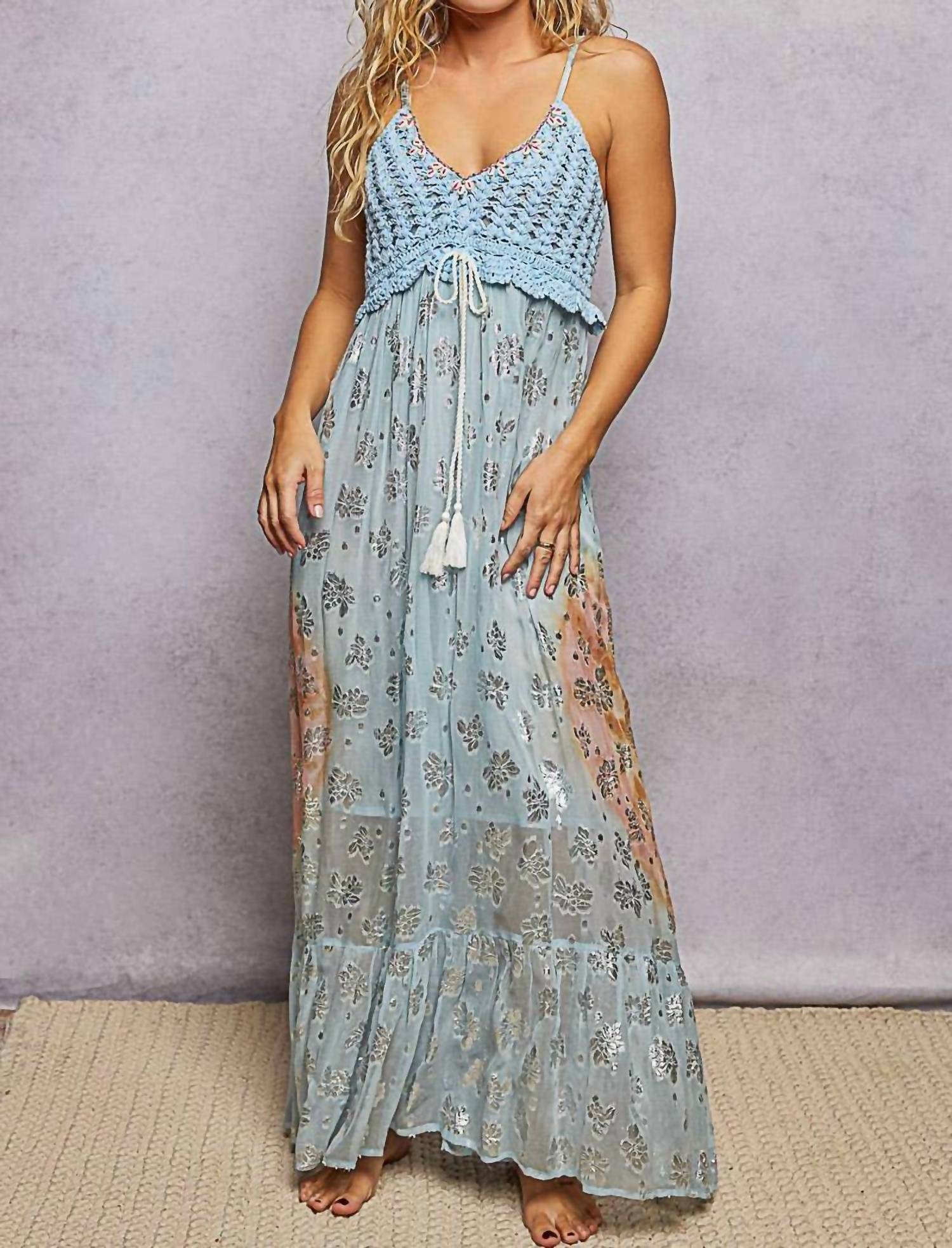 Pol - V-neck Crochet Top Tassel Maxi Dress