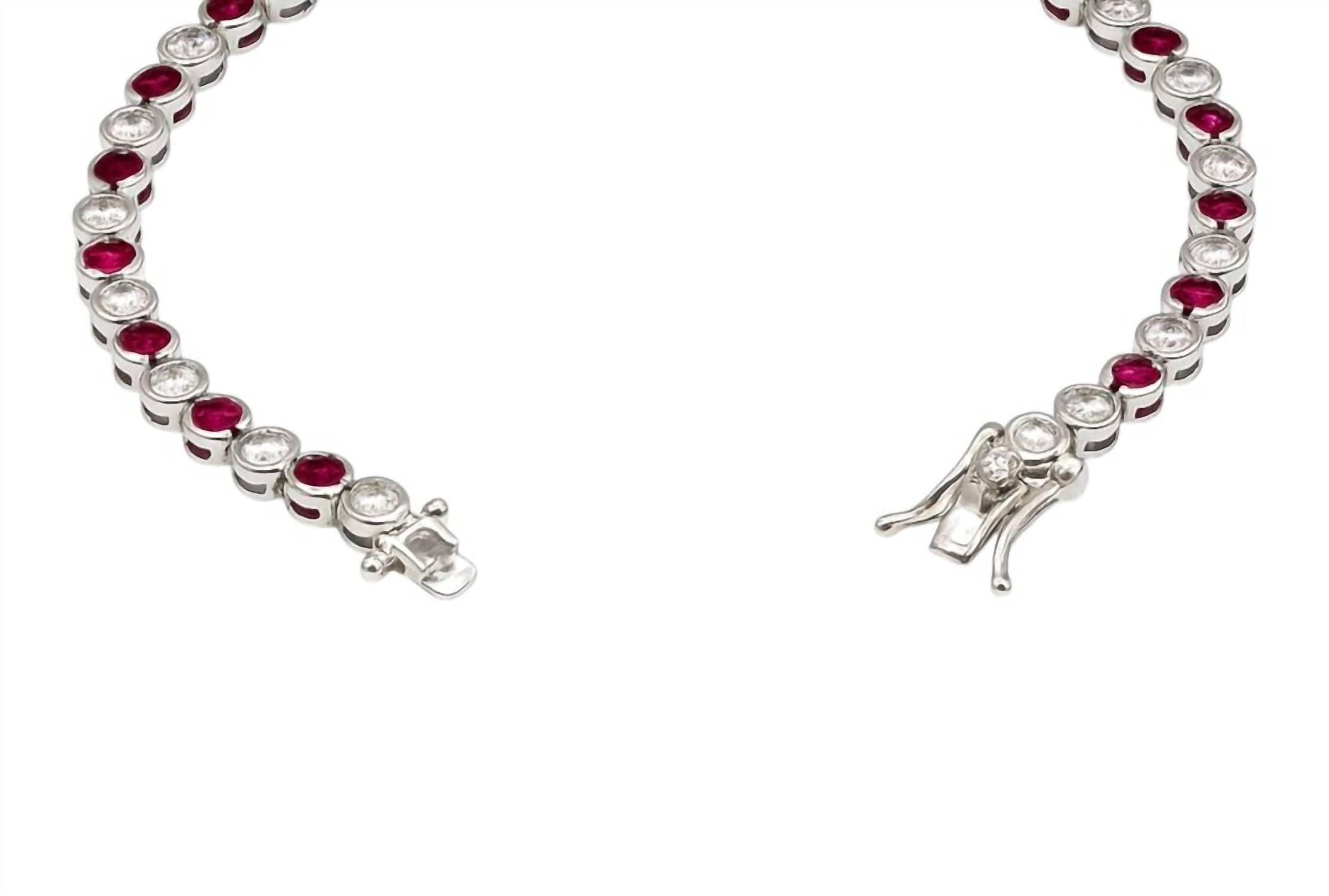 Allyanna Gifts Women's Sterling Silver Alternating Clear & Colored Cz Bezel Tennis Bracelet in pink - women's jewelry