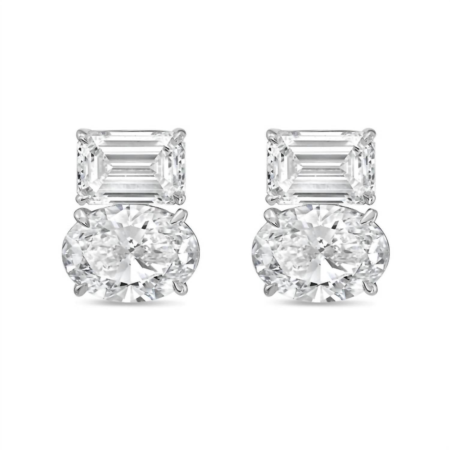 Diana M Jewels - Women's Emerald & Oval Lab-grown Diamond Stud Earrings (7.00 Tcw) - Elegant