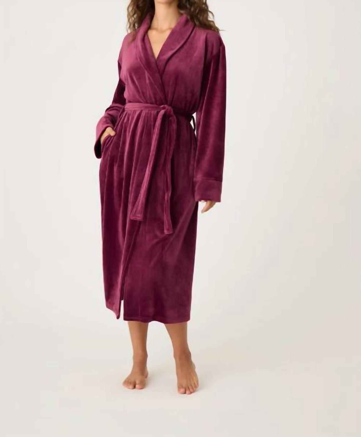 PJ Salvage Velvety Velour Robe in maroon - women's intimate - detail view