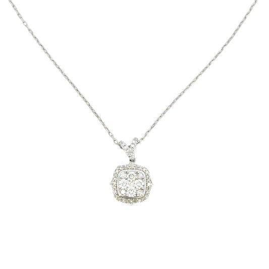 Aamiaa - 0.61 Carat Natural Diamond Cushion Halo Cluster Pendant