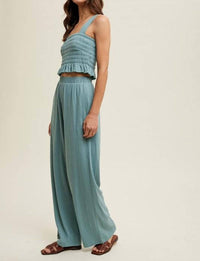 WISHLIST Crinkle Knit Top And Pants Set in dark sage - women's sleepwear - view 4