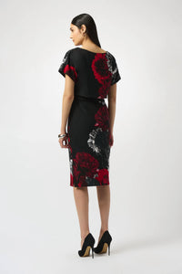 Joseph Ribkoff Floral Boat Neck Sheath Dress in black red - women's dress - alternate view