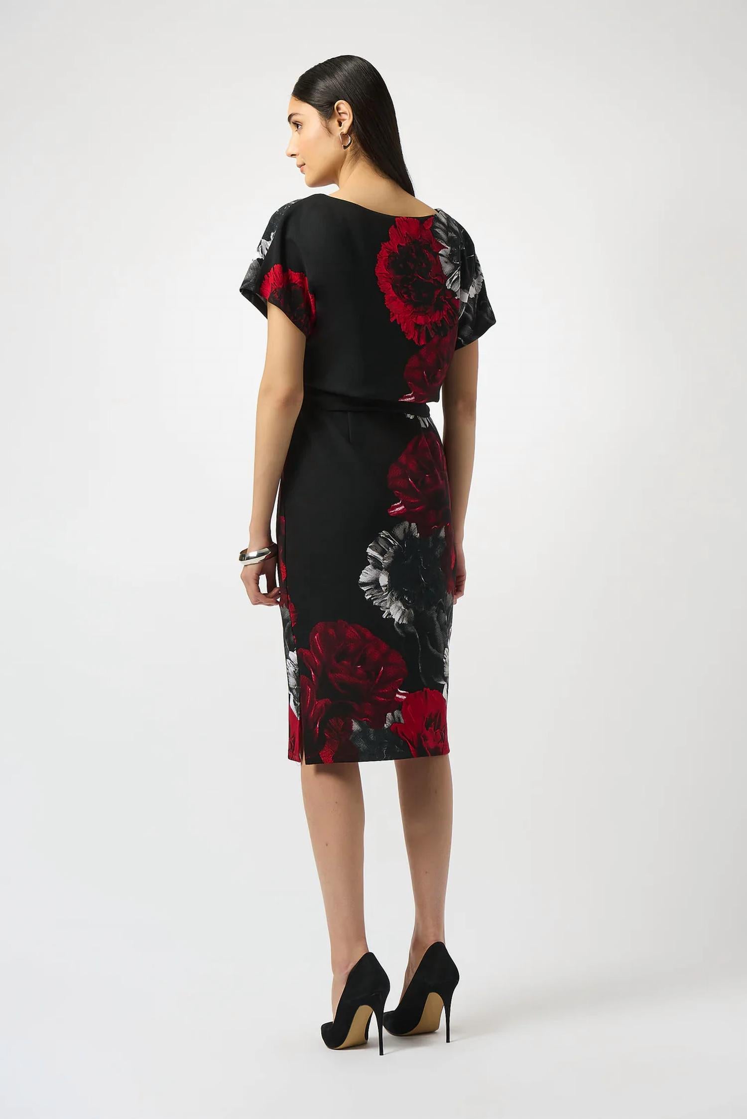 Joseph Ribkoff Floral Boat Neck Sheath Dress in black red - women's dress - alternate view