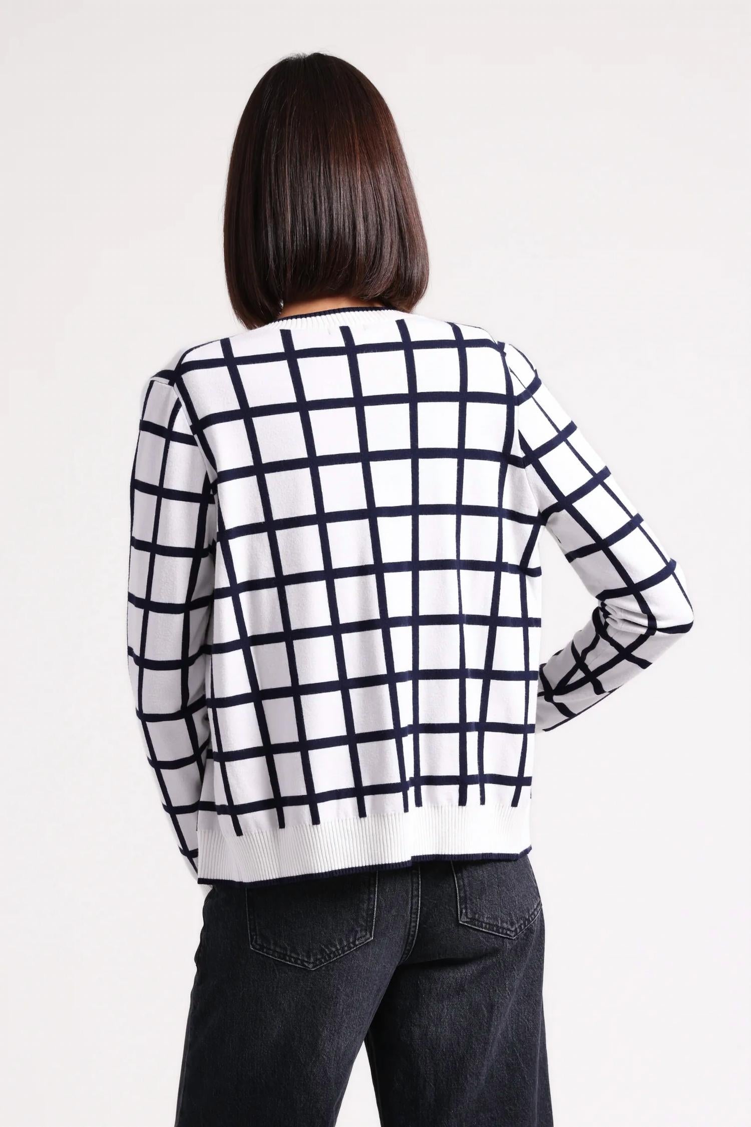 Minnie Rose - Viscose Windowpane V-neck Cardigan