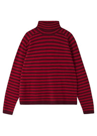 Jumper1234 Women's Narrow Stripe Roll Collar Sweater in red burgandy - women's sweater