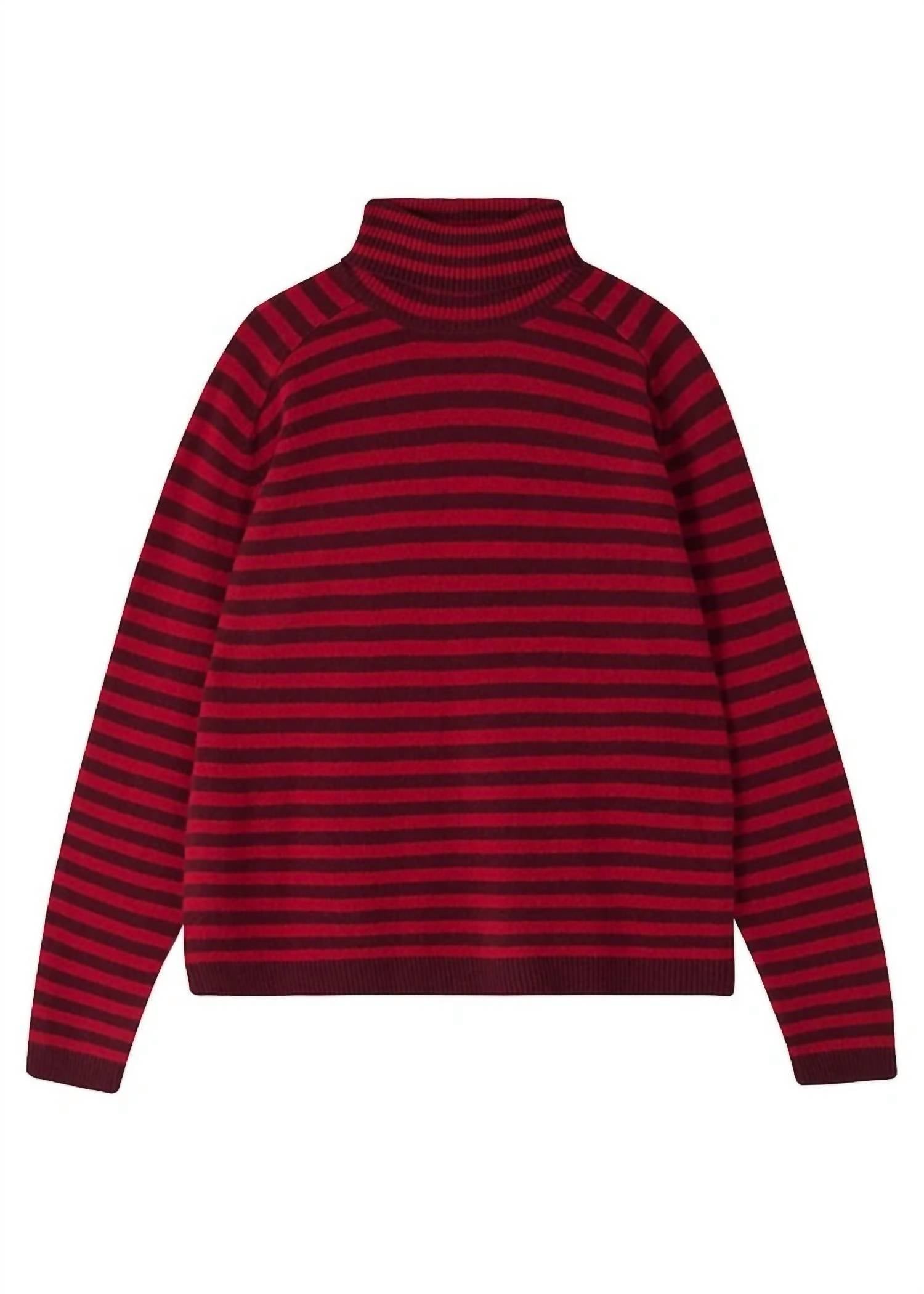 Jumper1234 Women's Narrow Stripe Roll Collar Sweater in red burgandy - women's sweater