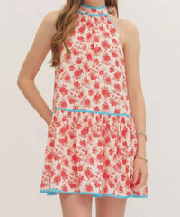 Entro - Sleeveless Halter Contrasted Mini Dress