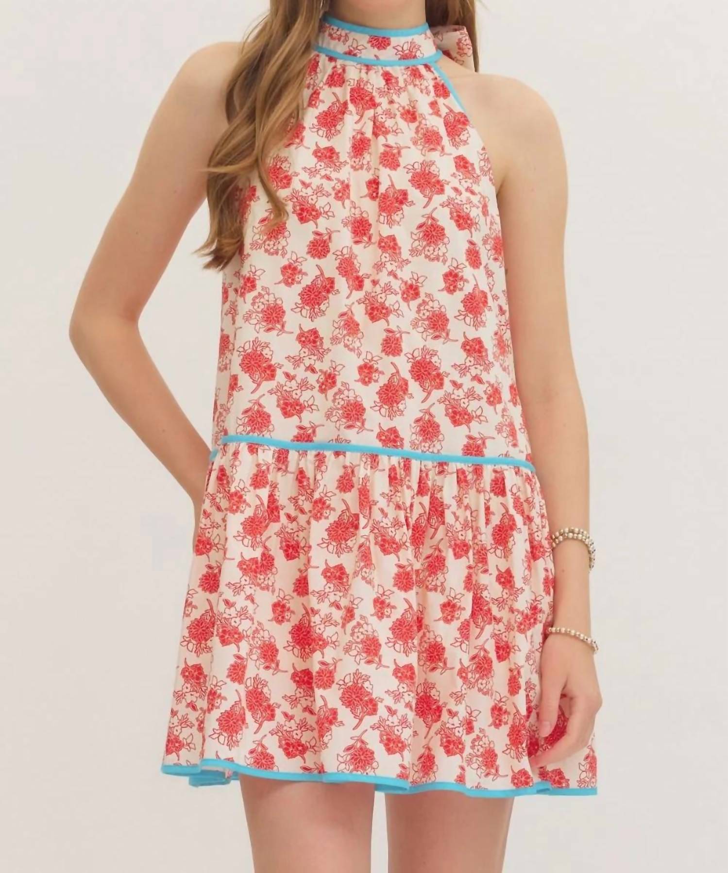 Entro - Sleeveless Halter Contrasted Mini Dress