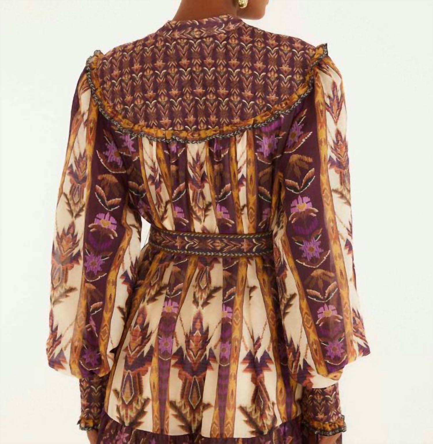 Farm Rio - Embroidered Tapestry Long Sleeve Mini Dress
