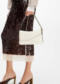 WANDLER Women's Oscar Shoulder Baguette Bag in white crust leather - women's bag - detail view