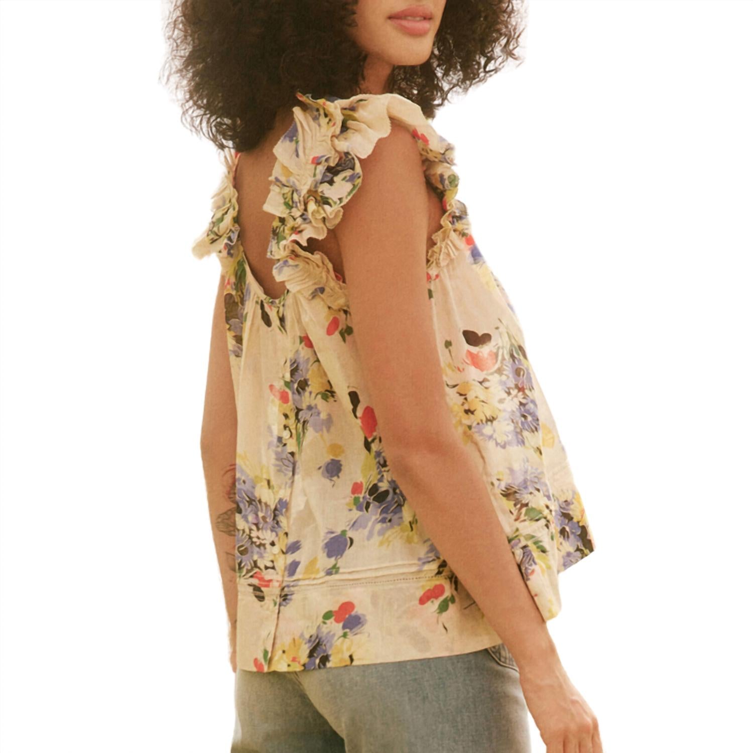 THE GREAT. Women's The Dove Top in bright grove floral - women's blouse - alternate view