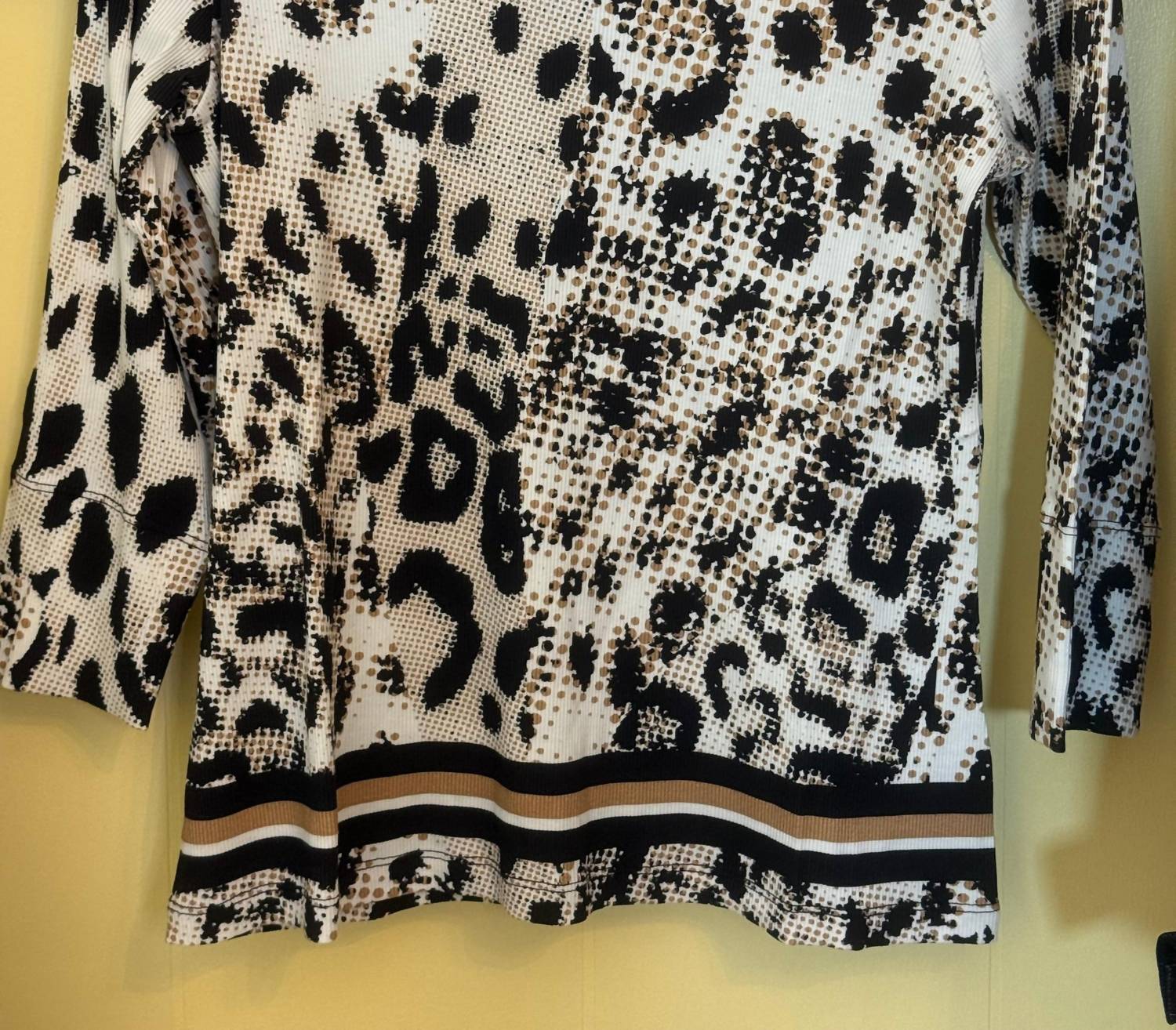 Renuar Women's Animal Print Knit Top in leopard - women's long sleeve top - detail view