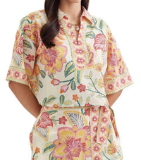 Entro - Botanical Print Short Sleeve Top