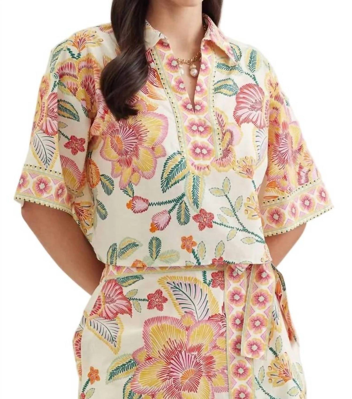Entro - Botanical Print Short Sleeve Top