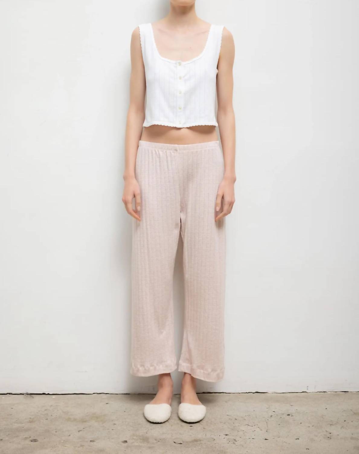 Leset - Pointelle Crop Wide Leg Pants