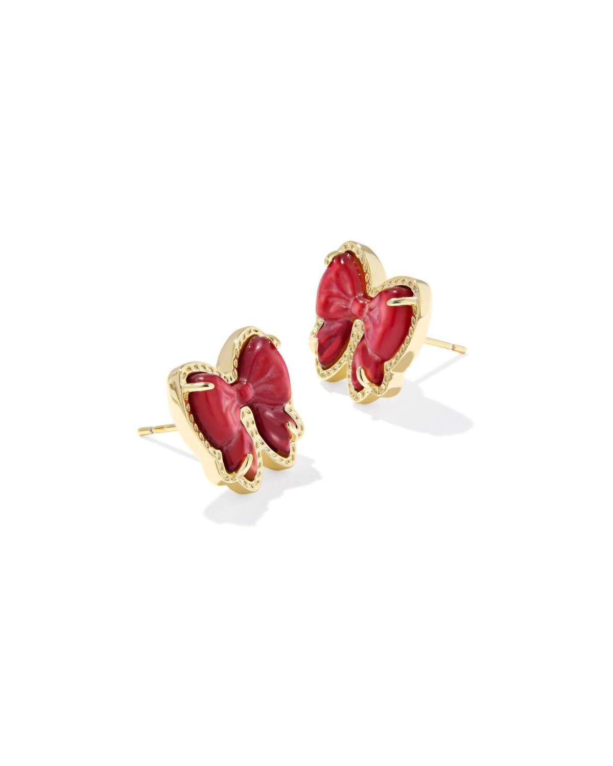 Kendra Scott Women's Haley Bow Stud Earrings in gold scarlet red mother of pearl 1 - women's jewelry