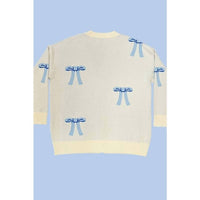 Bestto - Bow Print Oversized Button Down Cardigan