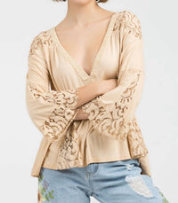Pol - Lace Panel Peasant Top