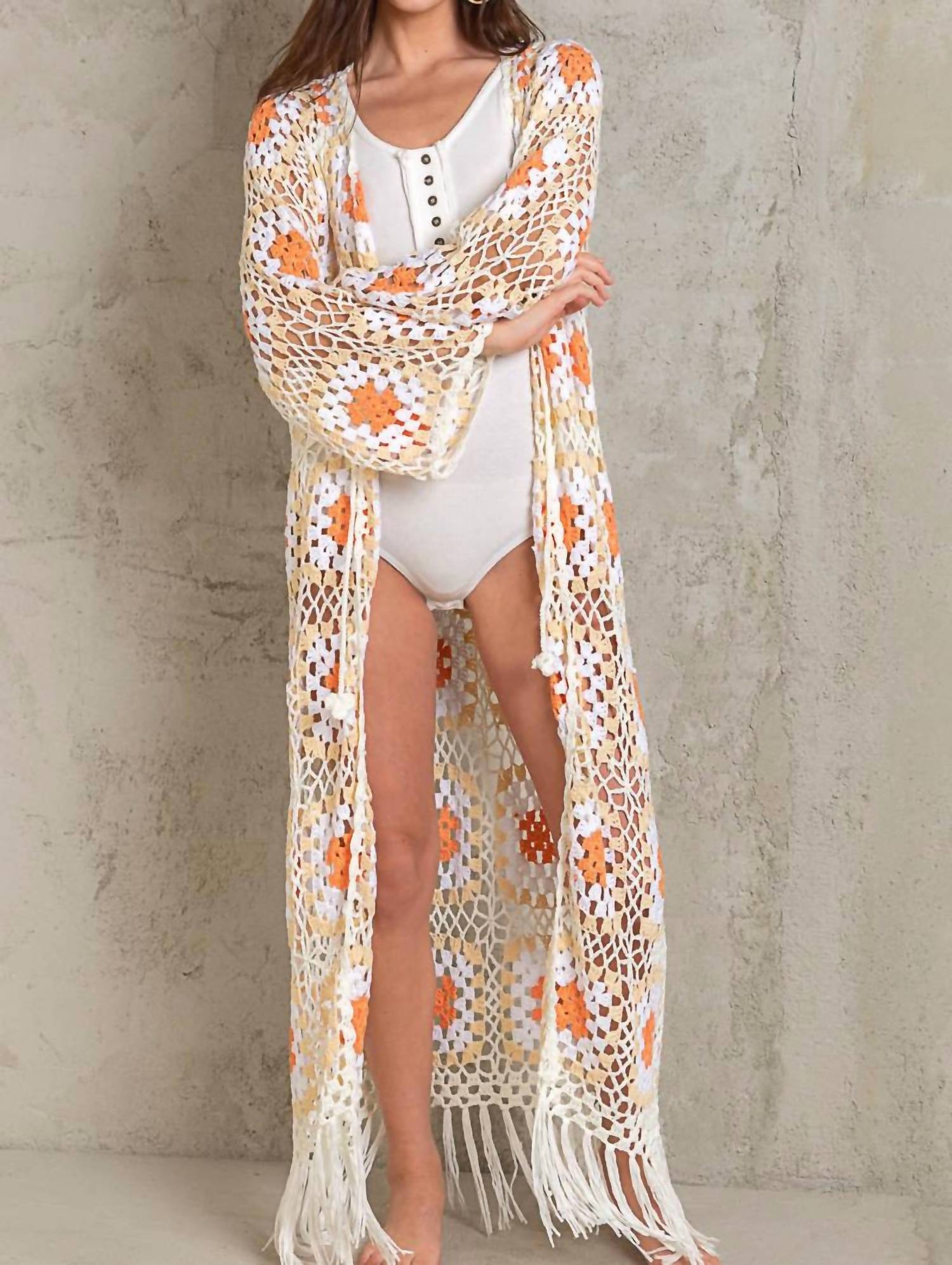 POL Granny Don't Be Square Duster in white orange - women's swimwear - view 4