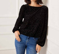 Karen Kane Blouson Sleeve Velvet Burnout Boatneck Top in leopard - women's blouse - view 4
