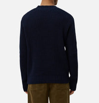 Les Deux Alvin Waffle Crewneck Knit Top in dark navy - men's long sleeve top - detail view