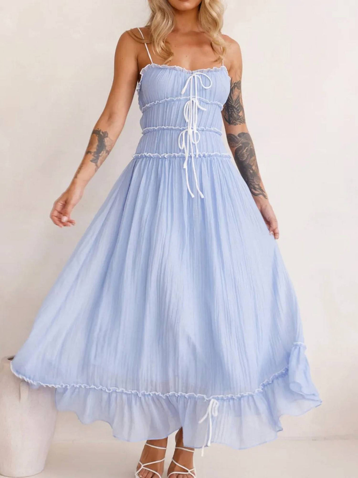 Trendsi - Devine Frill Ruffled Hem Midi Cami Dress