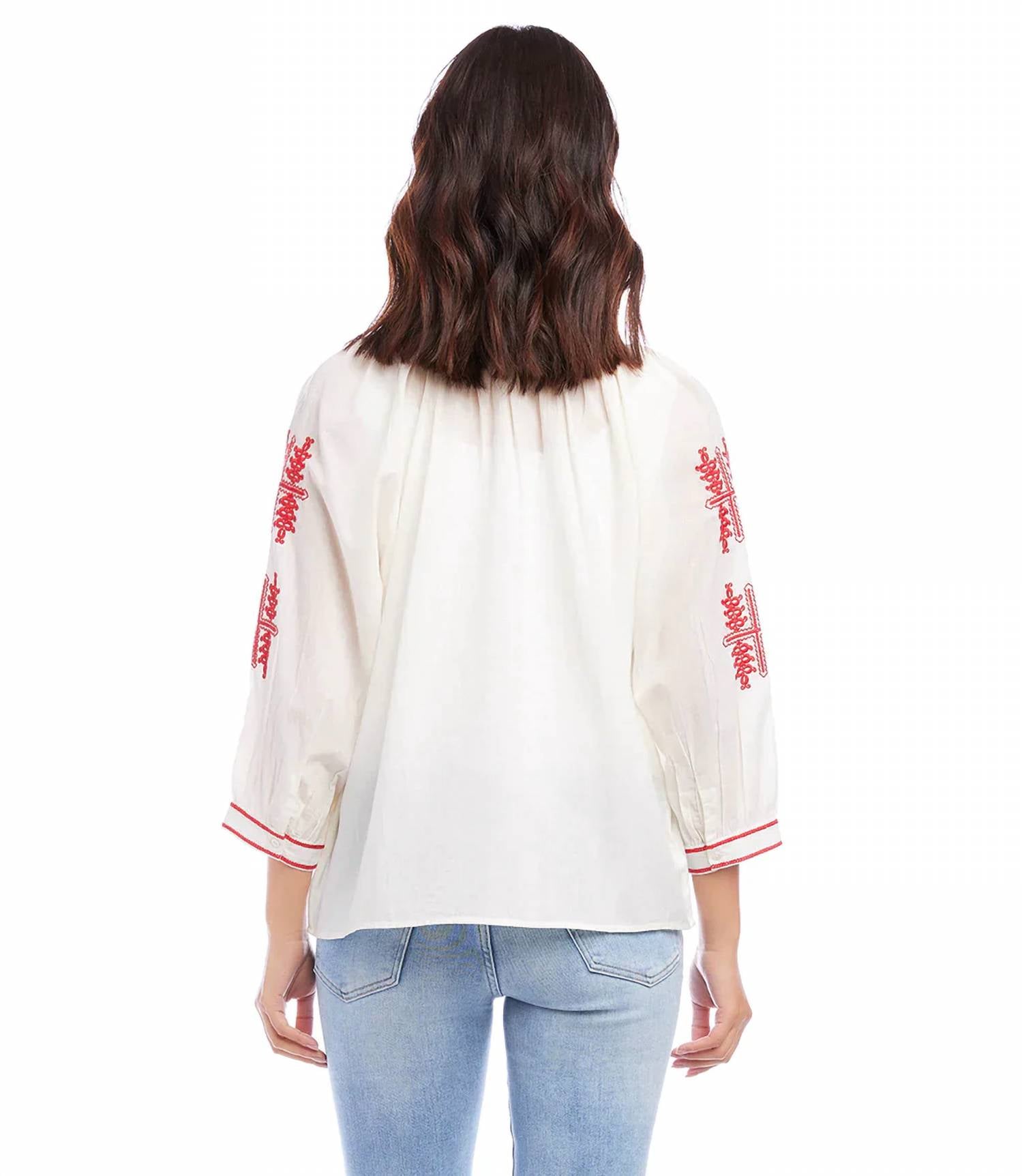 Karen Kane - Catrina Three-quarter Sleeve Embroidered Top