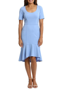 London Times - Flounce Hem Short Sleeve Sheath Dress