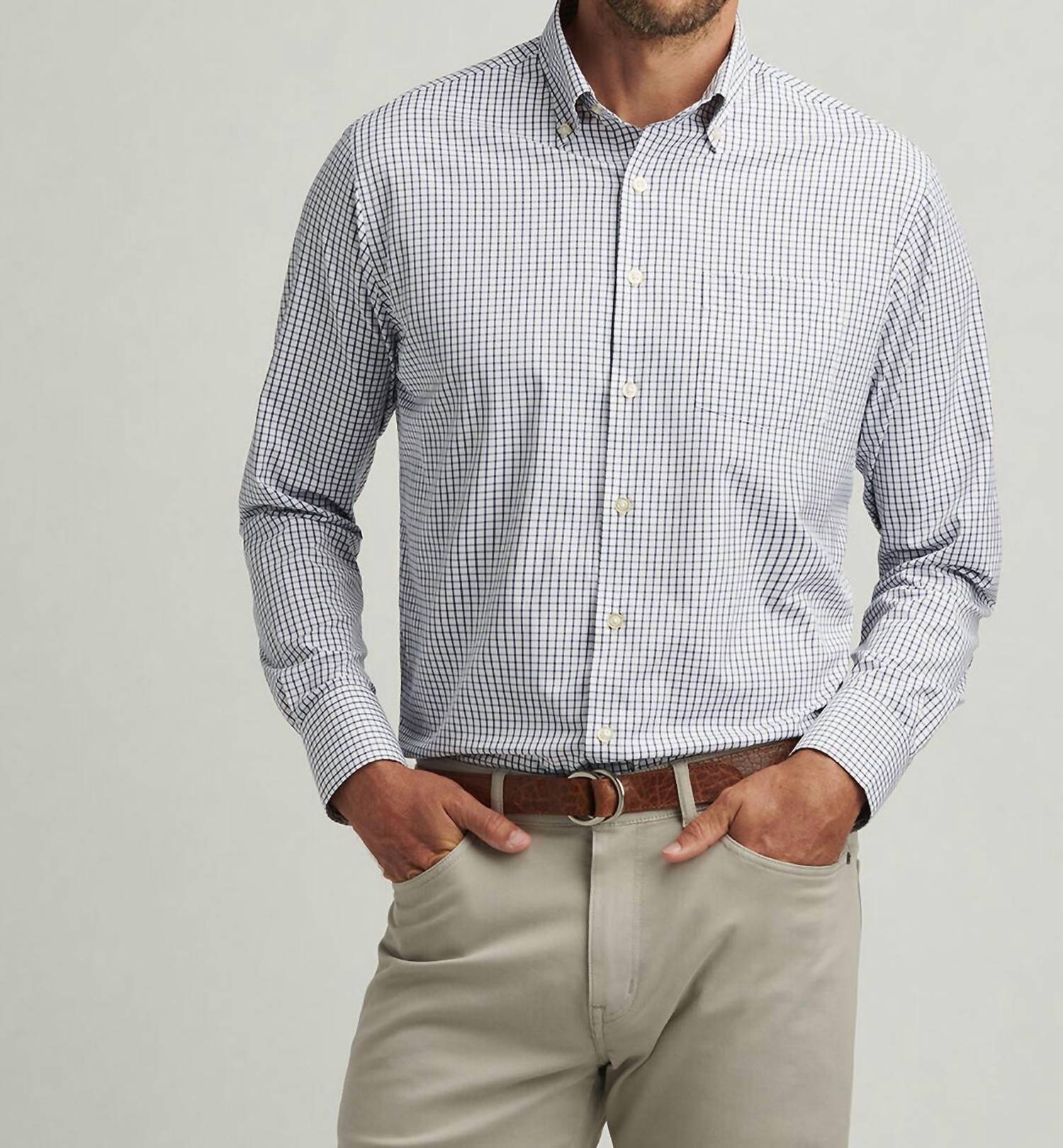PETER MILLAR Hanford Performance Twill Shirt in classic navy - men's shirt