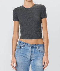 Eterne Rib Stitch Baby Cashmere Tee in heather charcoal - women's t-shirt - view 7