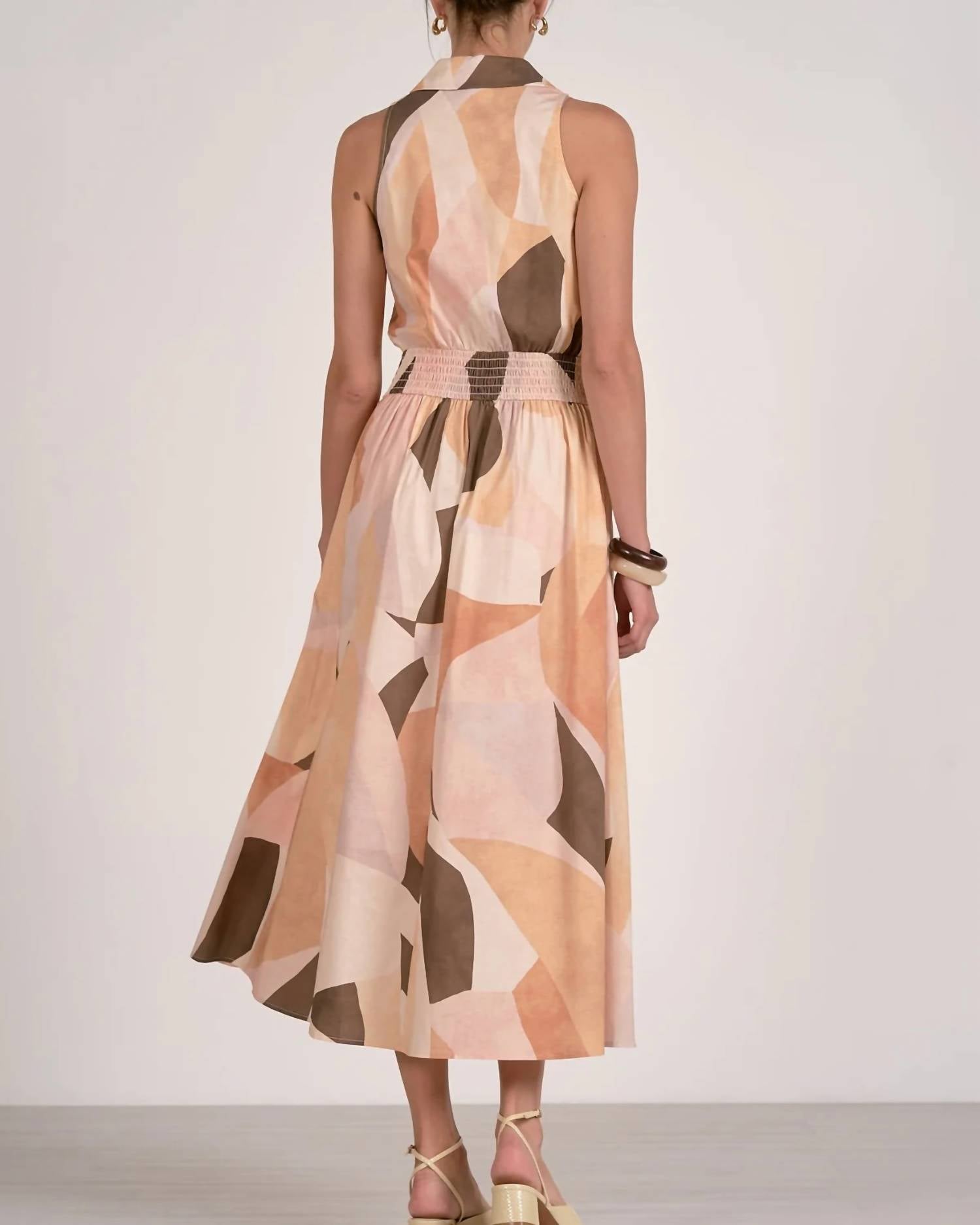 Elan - Abstract Print Collared Maxi Dress
