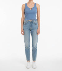 NIA Soft Touch Ribbed Cropped Tank Top in slate blue - women's tank top