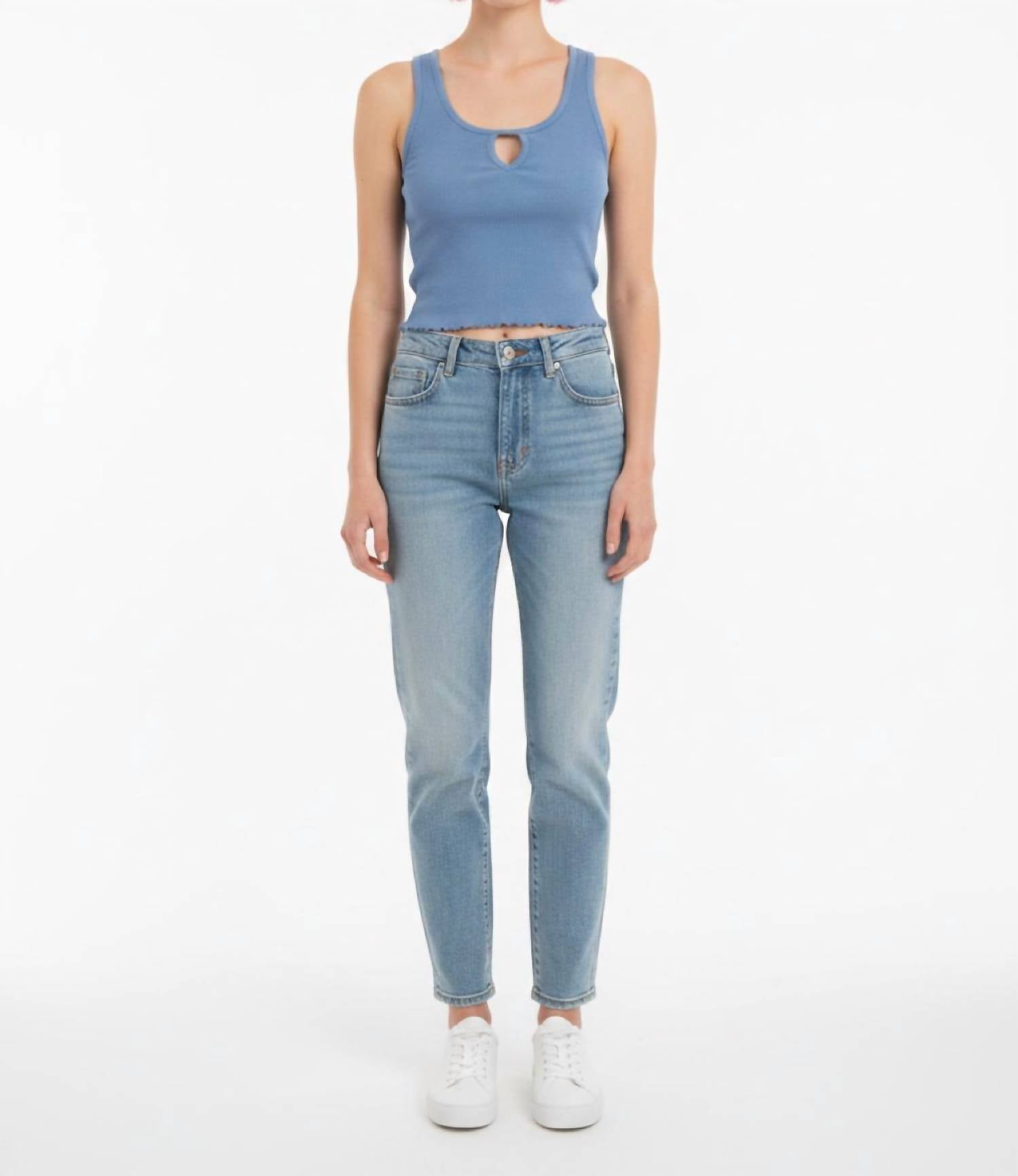 NIA Soft Touch Ribbed Cropped Tank Top in slate blue - women's tank top