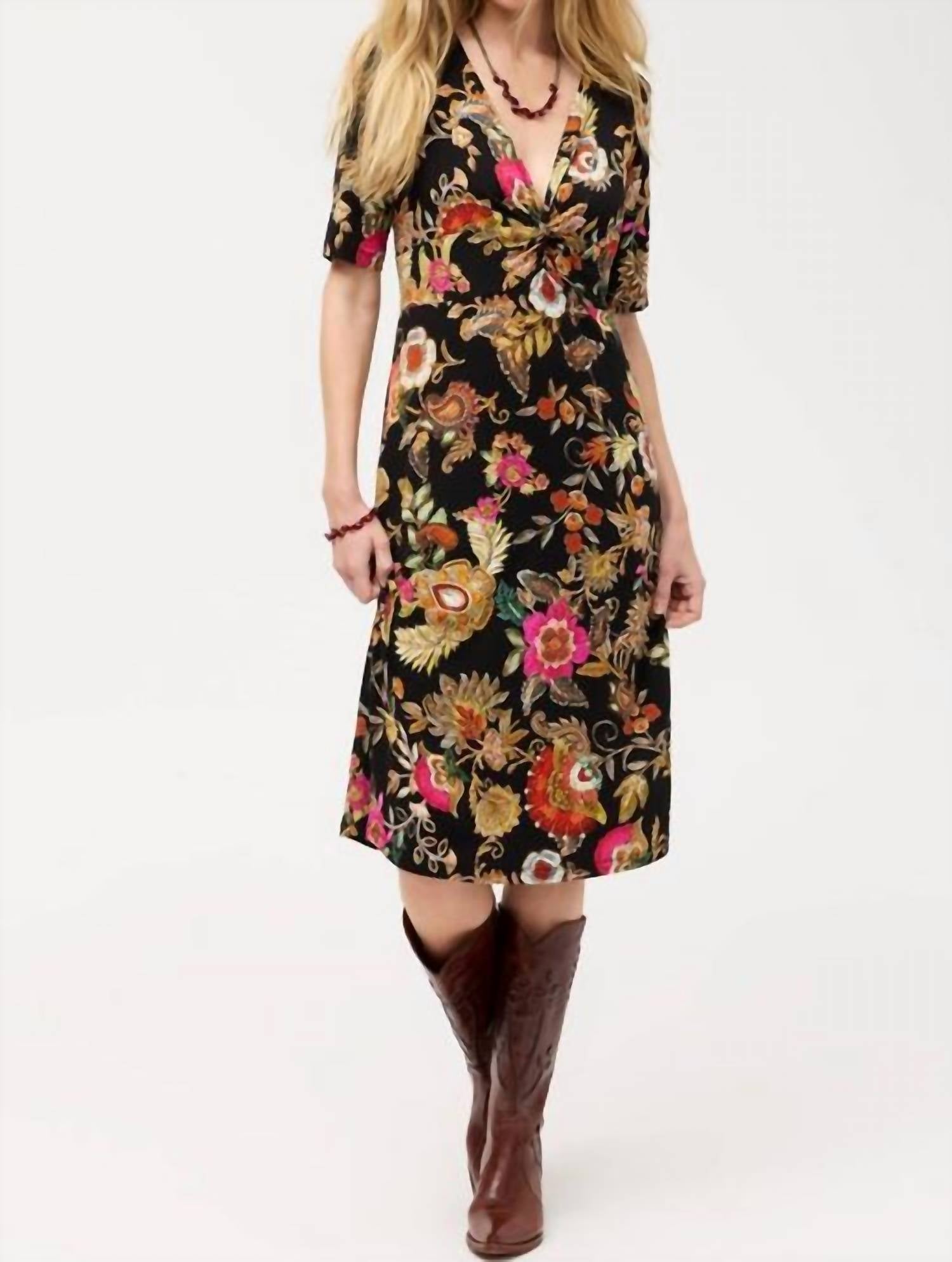 Johnny Was - JANIE FAVORITE TWIST FRONT MIDI SWING DRESS