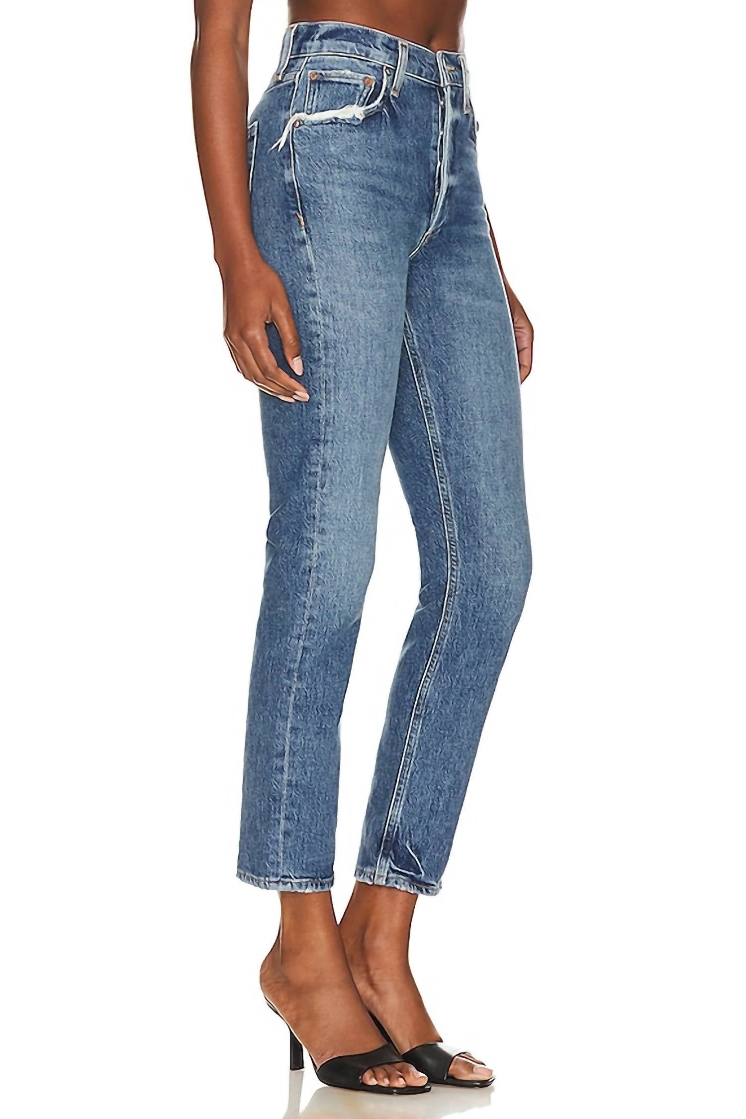 AGOLDE Riley Long High-waisted Straight Leg Jeans in moor - women's jeans - detail view