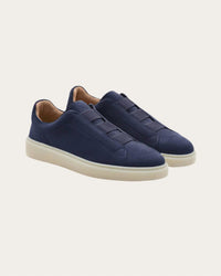 Fabiano Ricci Men's Velour Abisso Suede Slip-on Sneakers in navy blue - men's sneaker - detail view
