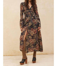 Promesa - Boho Blossoms Floral Bell-sleeve Midi Dress