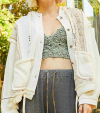 Pol - Cut Sew Multi Fabric Hooded Button Down Shacket